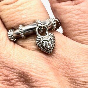 Judith Ripka Womens Ring Sterling Silver Heart Charm Cubic Zirconia Size 8